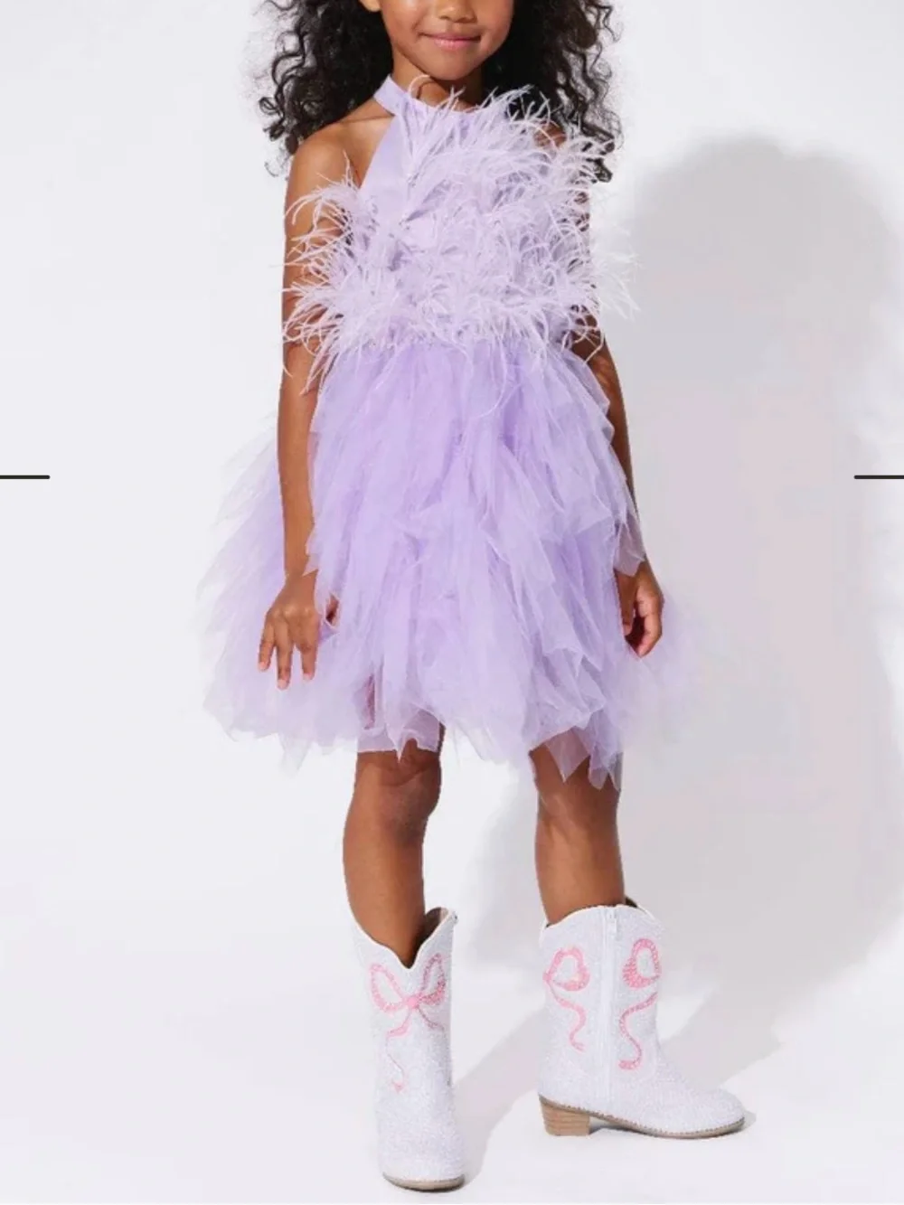 Lola + The Boys Lavender Princess Feather Dress Size 4
